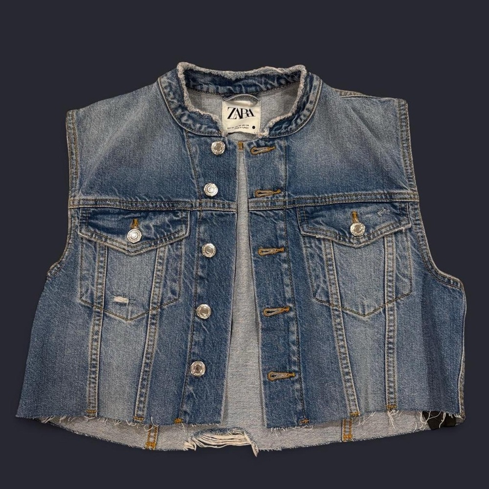 Zara cropped denim trucker vest